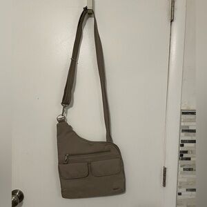 Travelon  Beige Anti Theft Classic Crossbody Zip Close Nylon Travel Chest bag